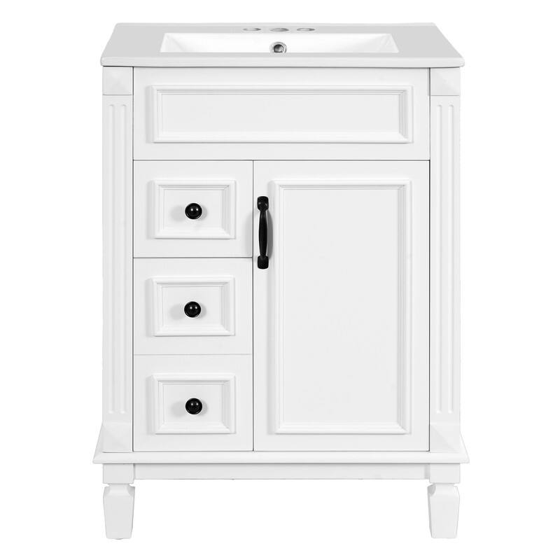 24" Bathroom Vanity with Ceramic Sink, 2 Drawers and Adjustable Shelf