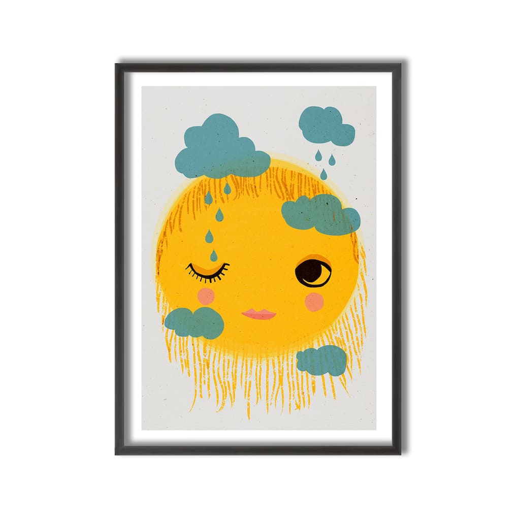 Kids Framed Art Print Sun And Rain by Treechild - Multi-Color