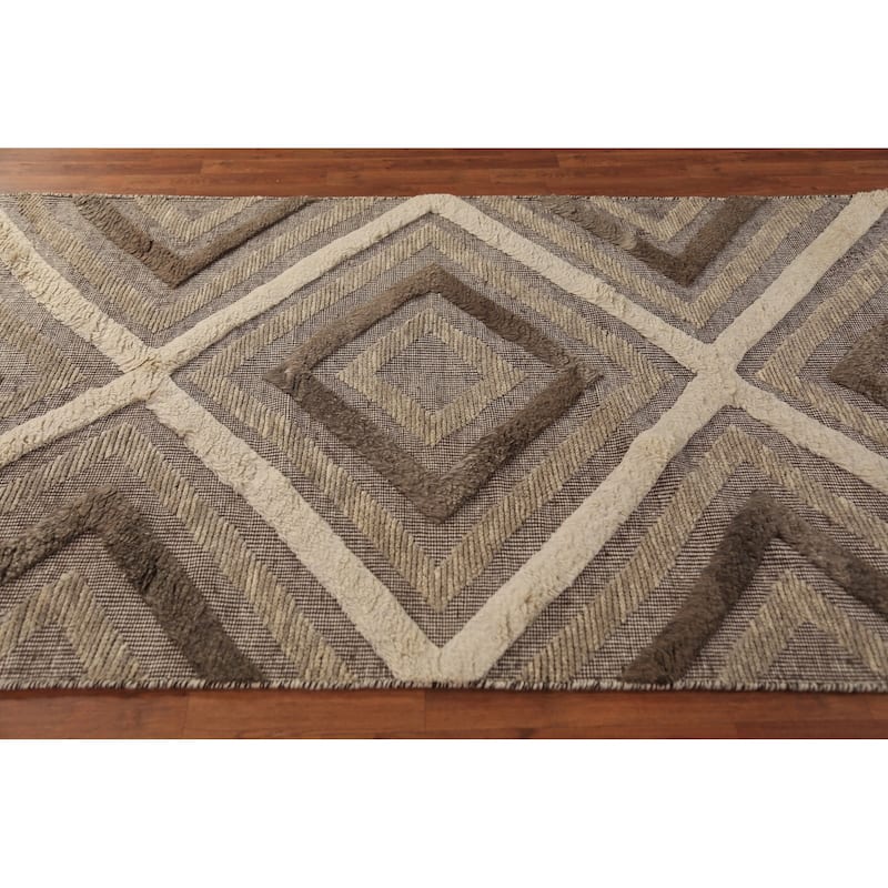 Geometric Modern Moroccan Indian Area Rug Handmade Wool Carpet - 5'1" x 8'1"