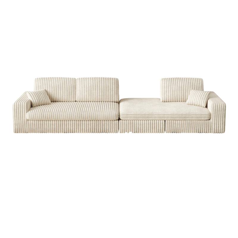 L-Shaped Sectional Sofa with Chaise Lounge, Corduroy Modular Foam Sofa, Upholstered Sofa with 2 Cushion & 2 Throw Pillows