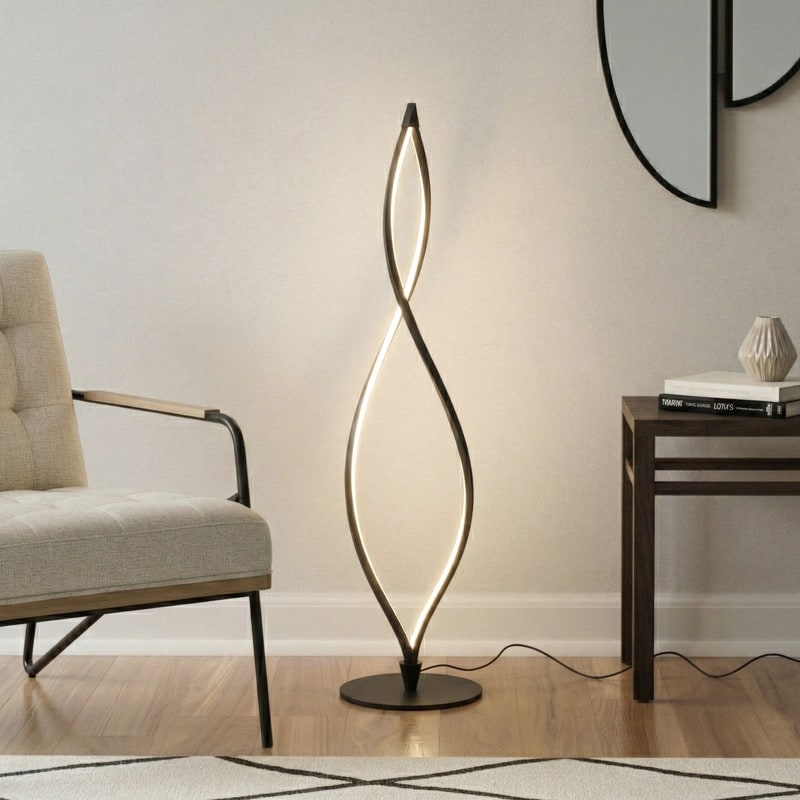 Brightech Twist 43 in. Classic Black Industrial 2-Light LED Super Bright Floor Lamp with Built-In 3-Way Dimmer Function