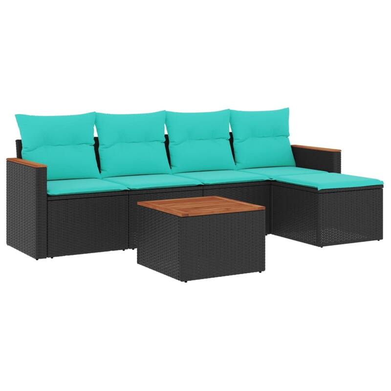 vidaXL Patio Sofa Set with Cushions Outdoor Conversation Furniture Poly Rattan - 21.7x 24.4x 27.2