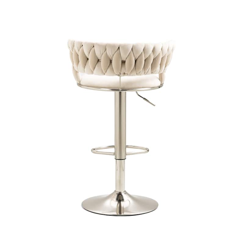 Velvet Swivel Adjustable Height Bar Stools With Sliver Footrest(set of 2)