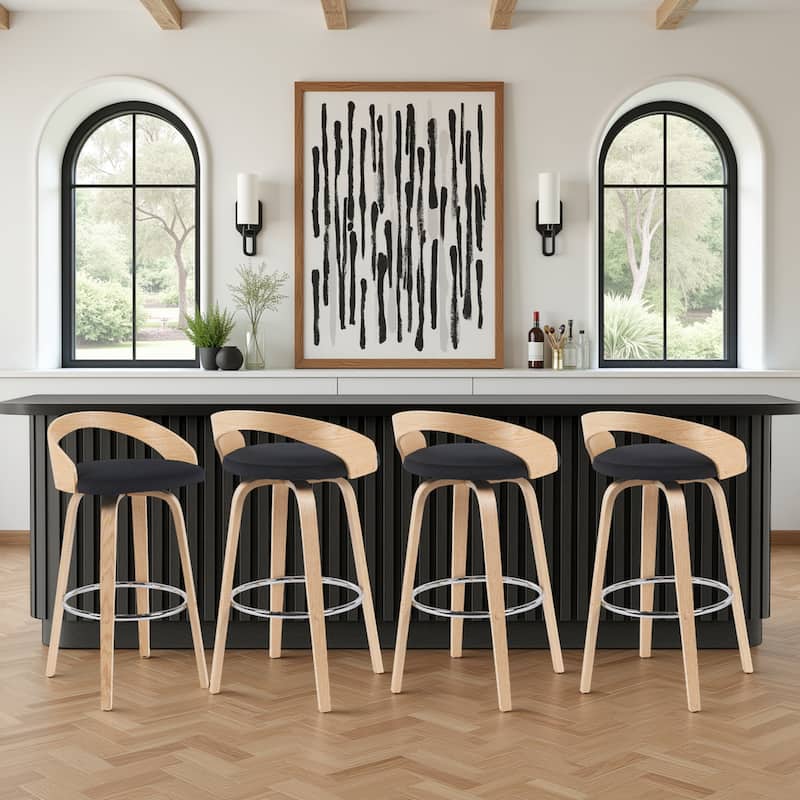 Carson Carrington Solavagen Mid-Century Modern Swivel Counter or Bar Stool - Black Fabric & Oak - Bar Height - Set of 4