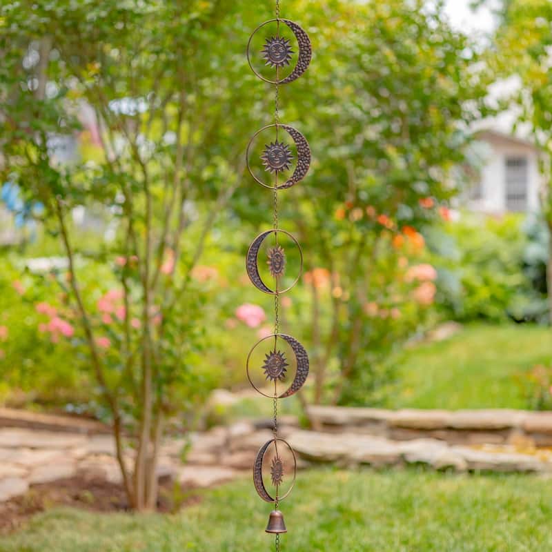 76" Long Antique Bronze Rain Chain with CrescentMoon & Sun
