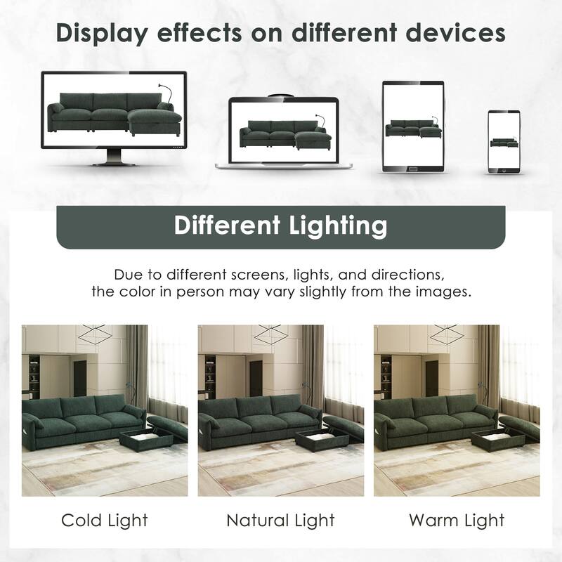 96.5" L-Shaped Sectional Sofa with Storage Ottoman, USB Charger & Adjustable Phone Holder