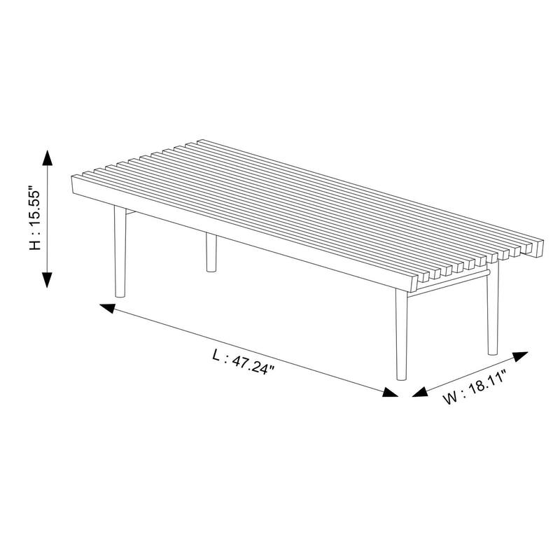 GDFStudio - Mia Mid-Century Modern 47.2" Wide Solid Wood Bench with Natural Walnut Stain Finish - 47.2"W