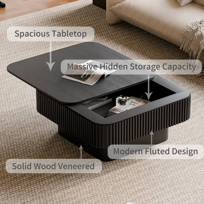 31.5" Modern Square Coffee Table with Storage, Solid Wood Veneer Finish for Living Room, Bedroom & Office