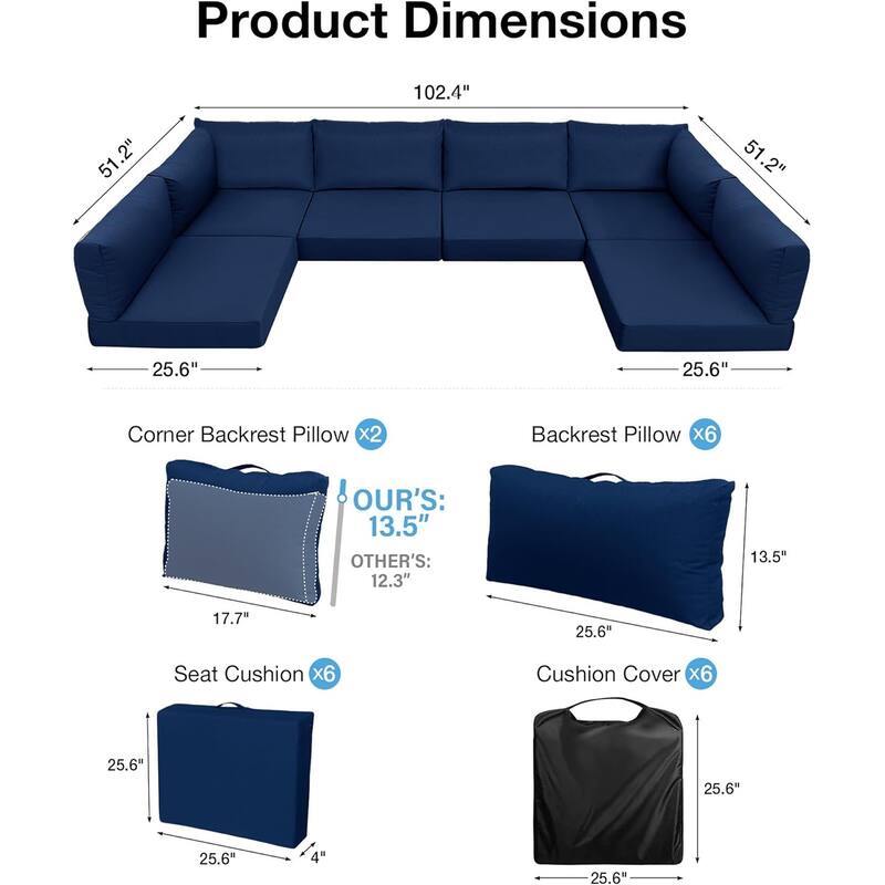 WINSOON 14 Piece Outdoor Furniture Replacement Cushions,Patio Seat Cushions