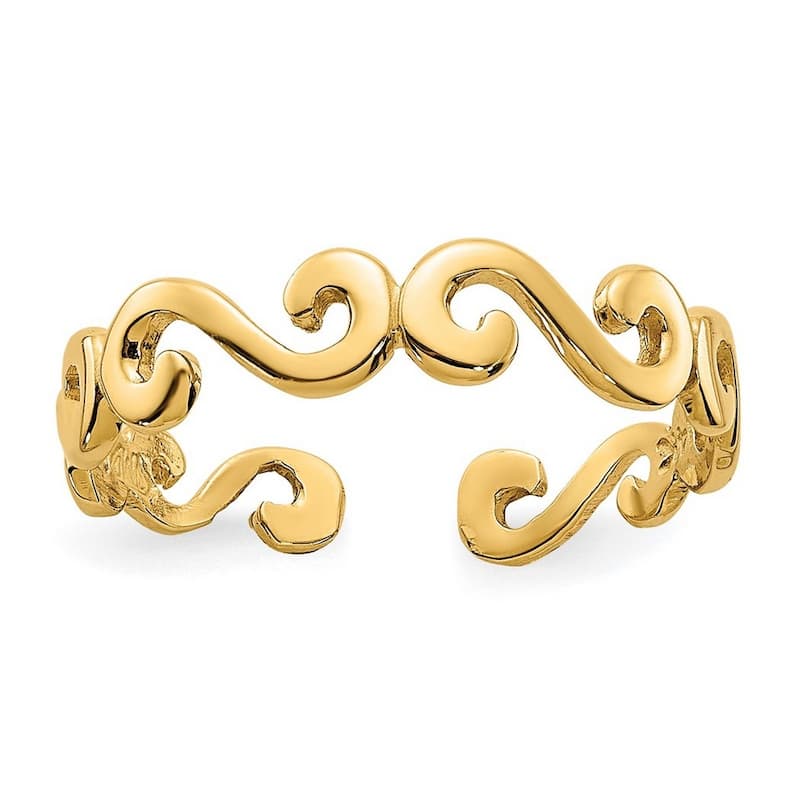 Curata Womens Adjustable Solid 14 karat Yellow Gold Swirl Toe Ring