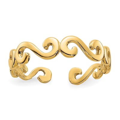 Curata Womens Adjustable Solid 14 karat Yellow Gold Swirl Toe Ring