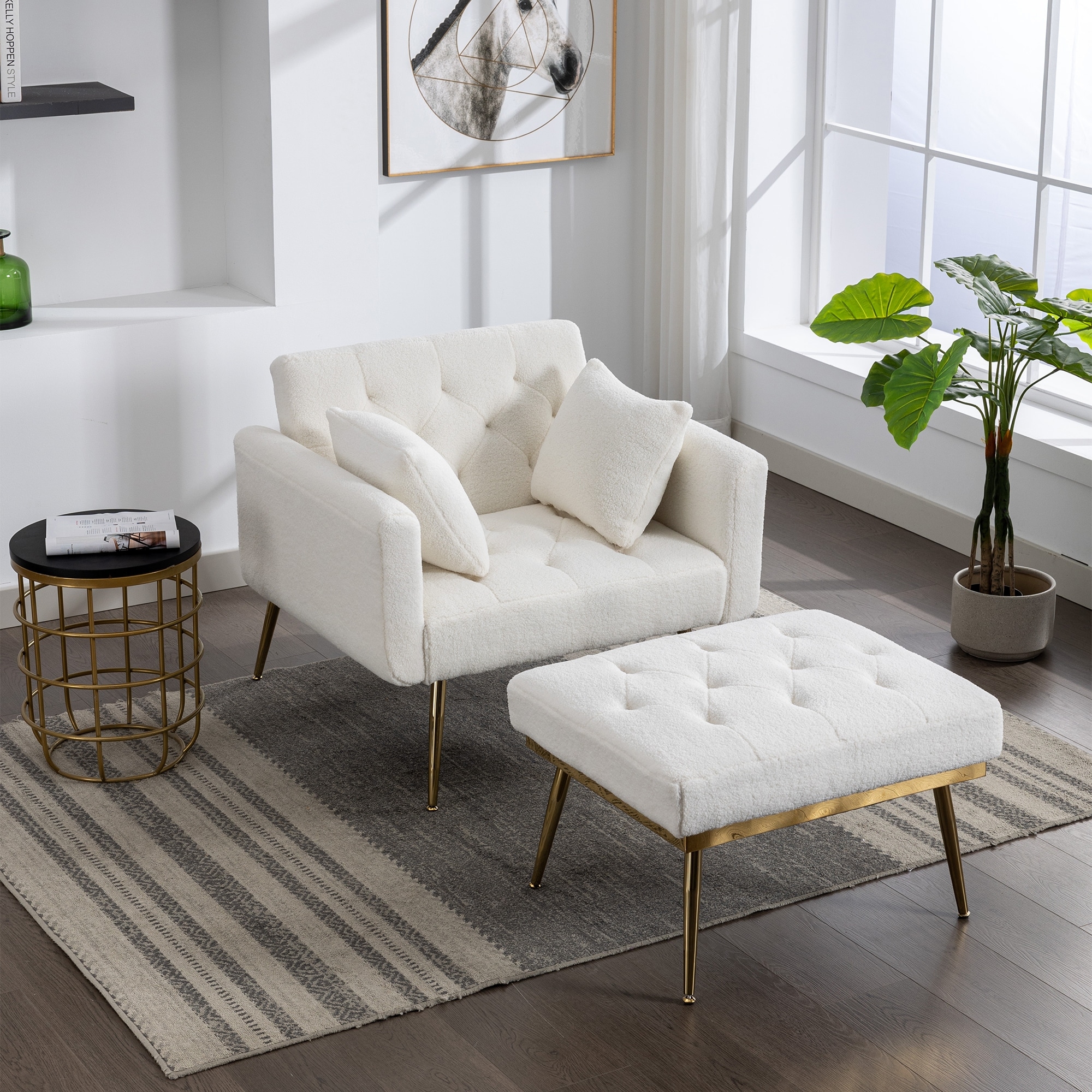 Ivory accent outlet chair with ottoman