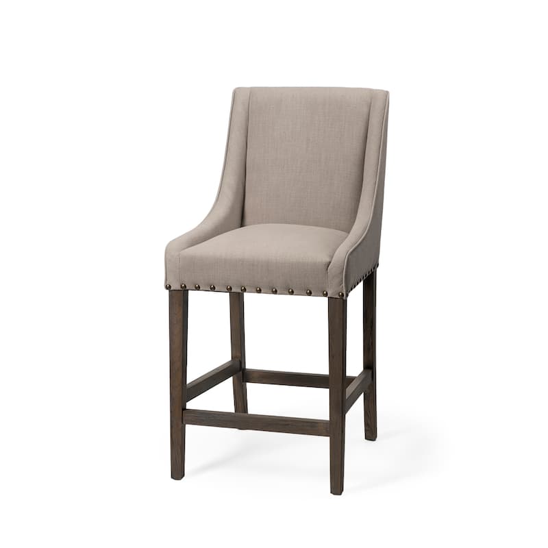 Kensington Beige Fabric Seat with Brown Solid Wood Frame Bar Stool - Beige - Counter Height