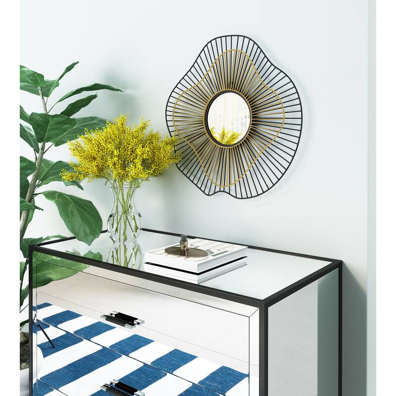 Golf Round Mirror Black & Gold - N/A