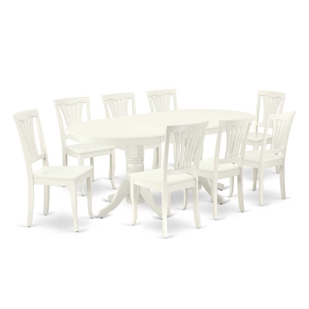 8-Piece Dining Room Set - Linen White Table & Chairs - Modern Kitchen Dinette Set - Butterfly Leaf Table for 4-8 Guests - 76.3