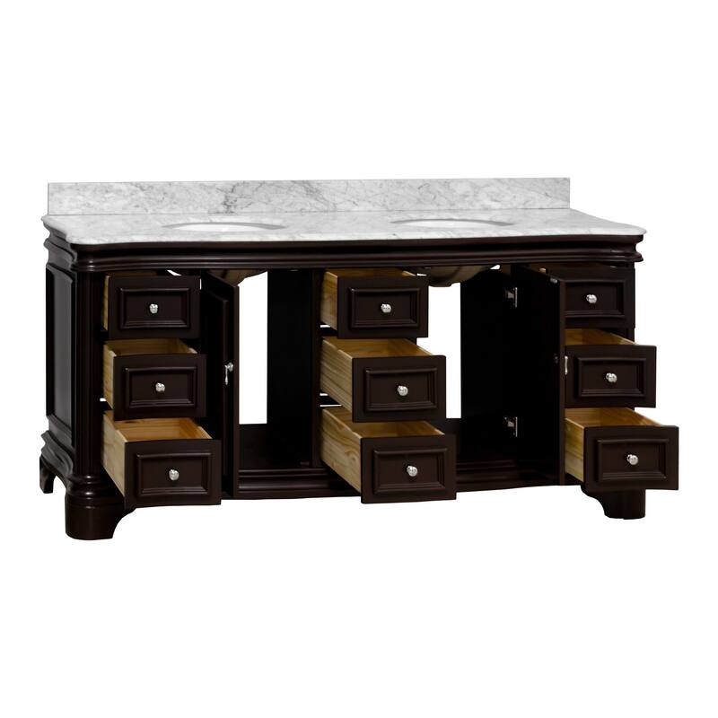 KitchenBathCollection Katherine 72" Double Bathroom Vanity with Carrara Marble Top