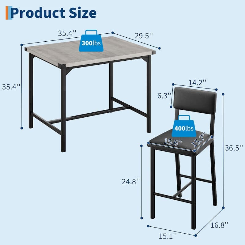 Dining Table Set, Counter Height Table with 4 Upholstered Bar Stools