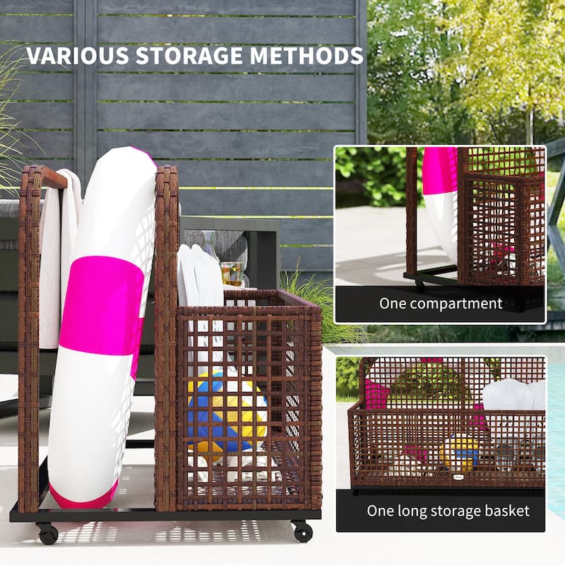 Two-Section Outdoor Storage Basket with Powder-Coated Steel Frame and Smooth Rolling Wheels - 43.25" L x 22.5" W x 28" H