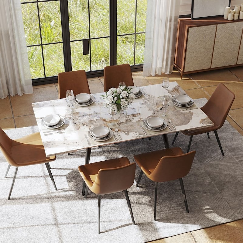 Modern Uphostered PU Leather Dining Chair (Set of 2) - 18.9 - Set of 2 - Brown