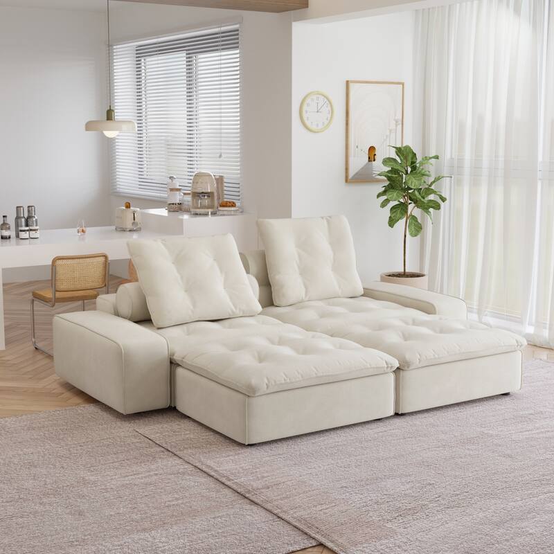 4 - Piece Frosted Velvet Sectional Sofa Oversize Lounge Sleep Couch - Beige