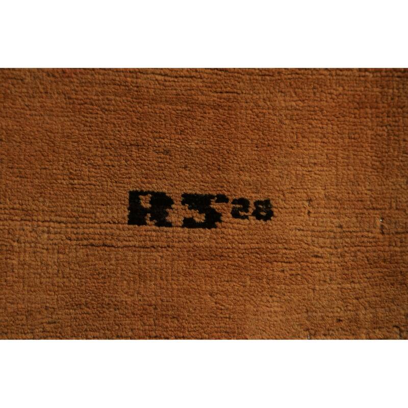 Orange Gabbeh Oriental Rug Hand-Knotted Wool Carpet - 3'0" x 3'10"