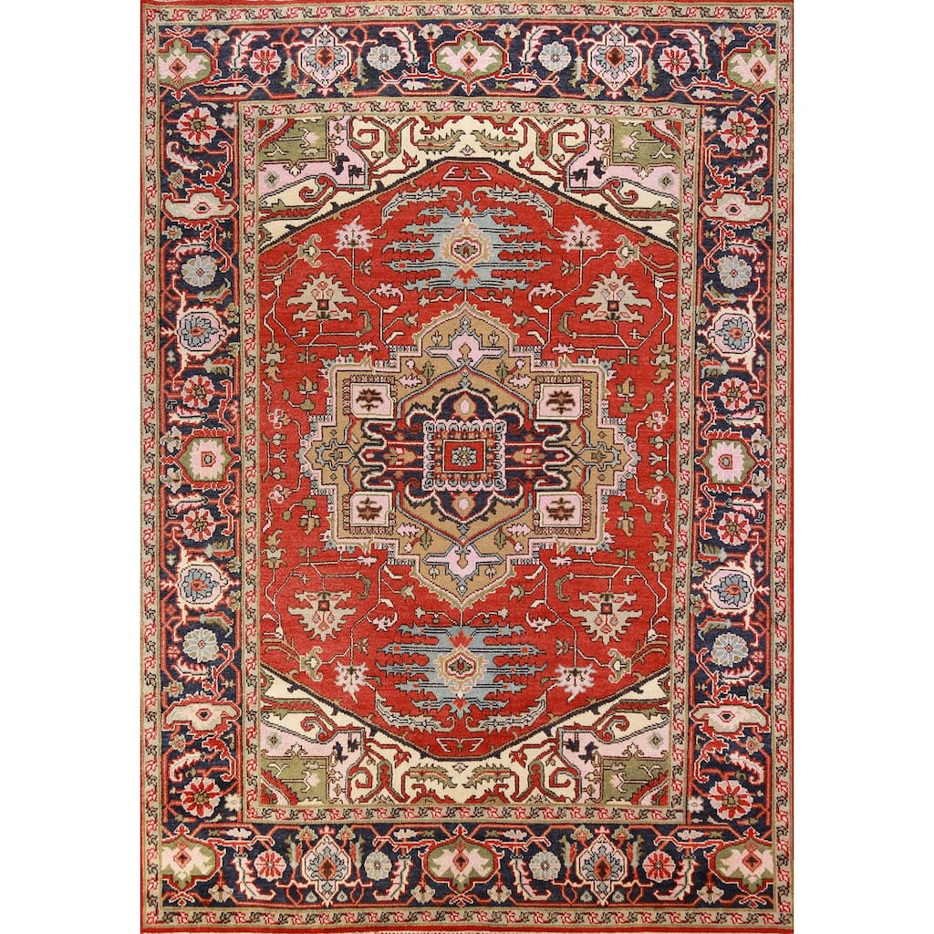 Geometric Heriz Serapi Oriental Area Rug Handmade Orange Wool Carpet - 8'11" x 12'0"