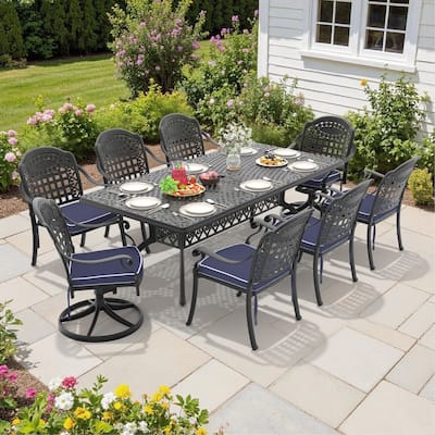 9-Piece Outdoor Dining Set with 1 Table and 8 Chairs, All-Weather Aluminum Outdoor Patio Sets