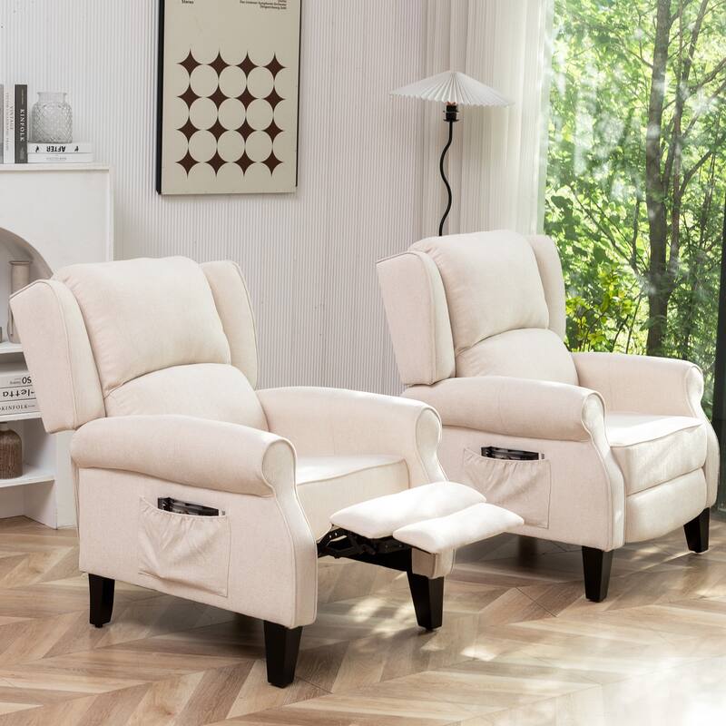 HOMYKA Manual Pushback Recliner Adjustable Accent Chair Wingback Armchair Set of 2 - Beige