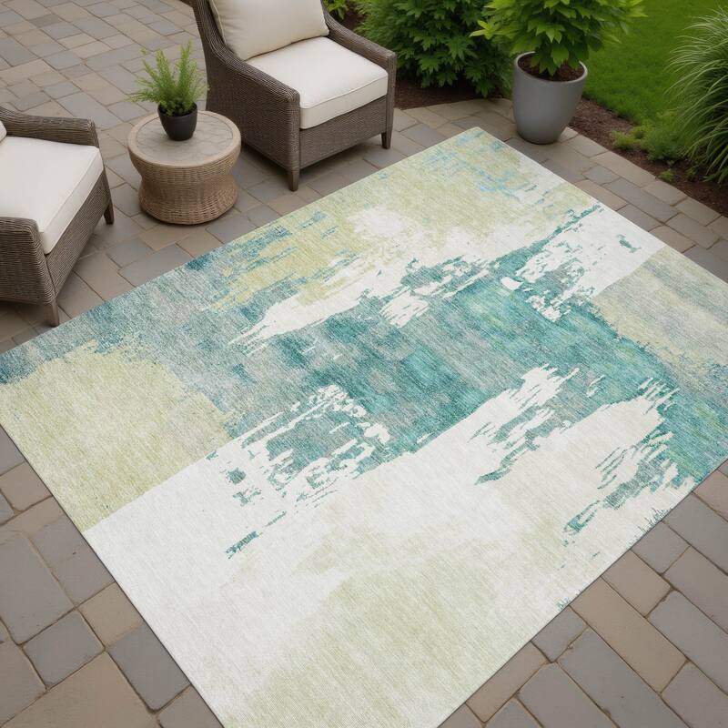 Machine Washable Indoor/ Outdoor Contemporary Fusion Chantille Rug - Aloe - 10' x 14'