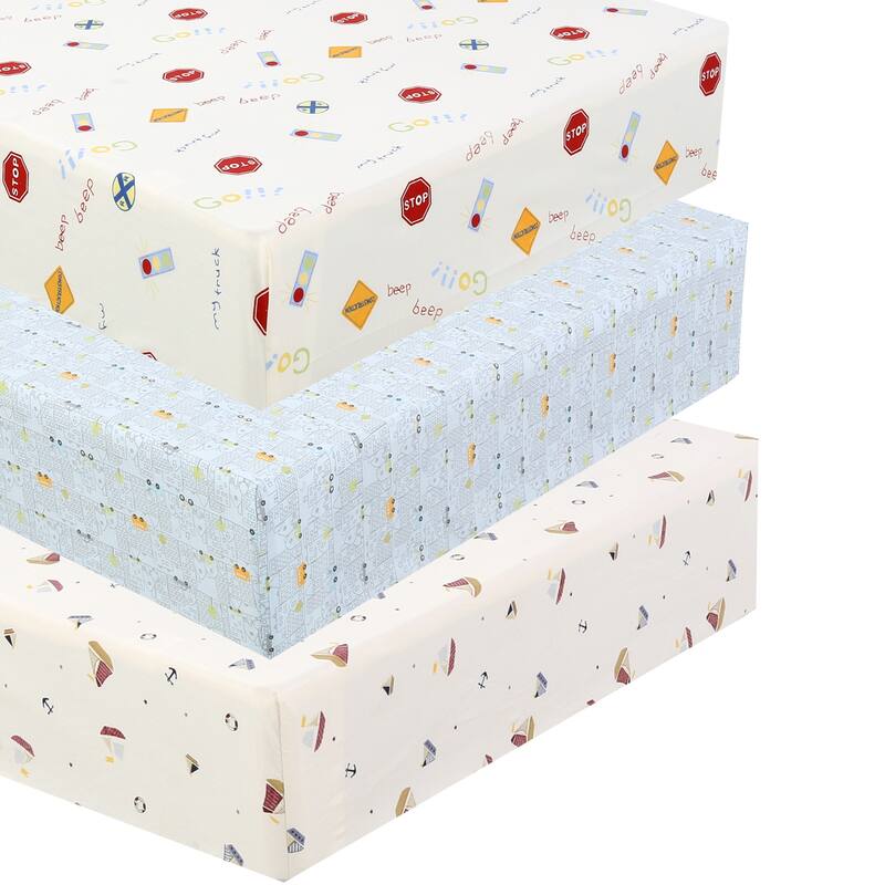 Polka Dot Animal Bear Friends ABC&123 Unisex Multi-color Cotton Toddler/Baby Crib Child Fitted Sheet Set (Pack of 3) - N/A - Transportation
