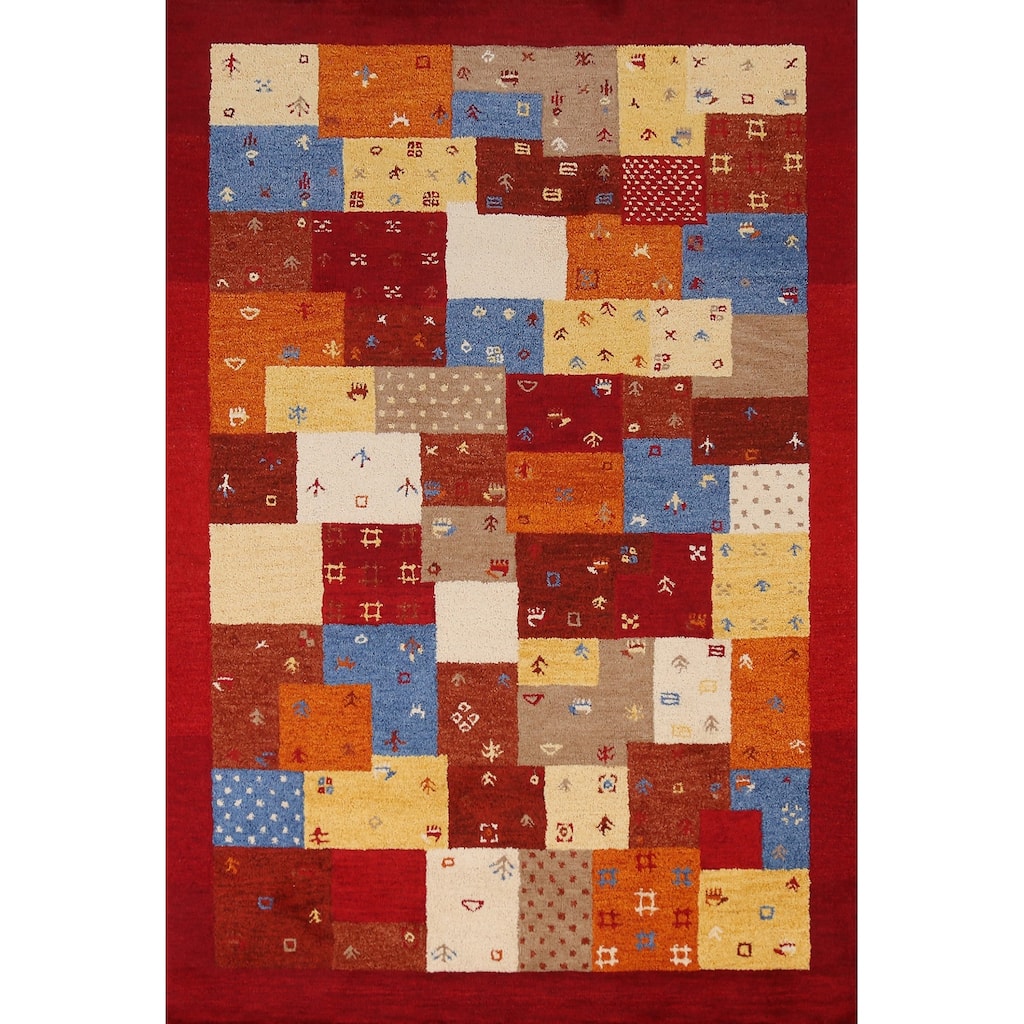 Tribal Multi-Color Geometric Gabbeh Area Rug Hand-Tufted Wool Carpet - 5'3" x 7'7"