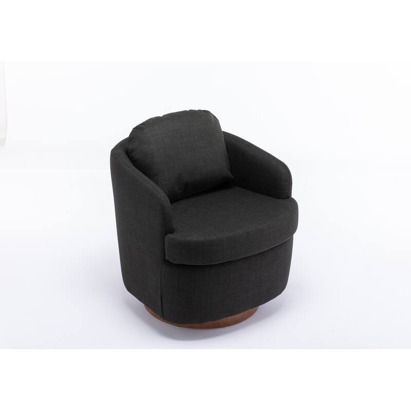 Fabric Swivel Accent Chair With Soild Wood Round Brown Base Leg