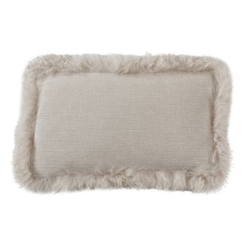 Cozy and Stylish Linen Poly Filled Throw Pillow with Plush Lamb Border - 12" x 20" - Polyester - Grey