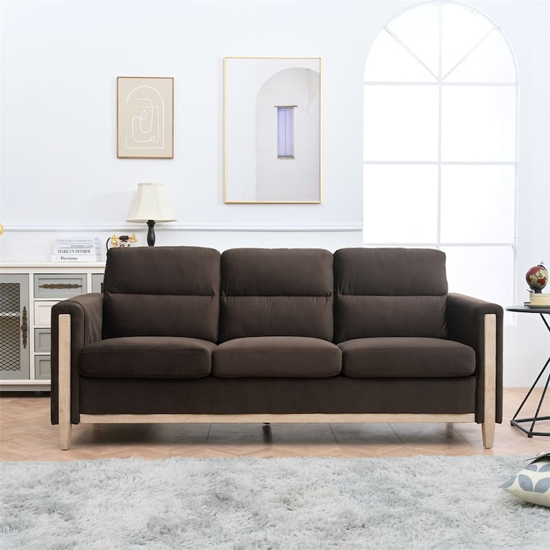 Comfortable Solid Wood Three-Seater Sofa with Soft Cushions
