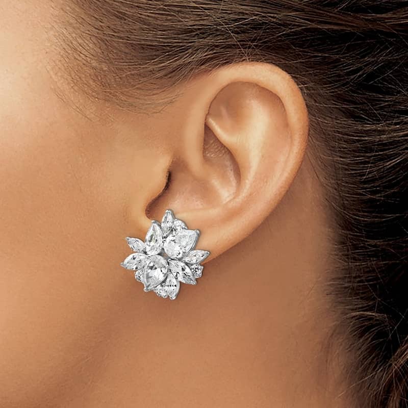Curata Cheryl M 925 Sterling Silver CZ Cubic Zirconia Omega Back Earrings - 11.75x23.5mm Wide