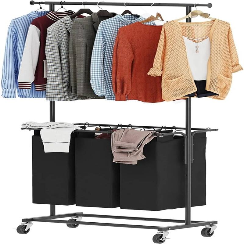 Laundry Hamper Sorter with Rolling Wheels and Removable Bags for Clothes Storage - 28.34"L x 18.11"W x 70"H