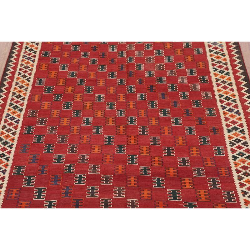 Kilim Qashqai Persian Vintage Rug Hand-Woven Wool Carpet - 5'0"x 7'9"