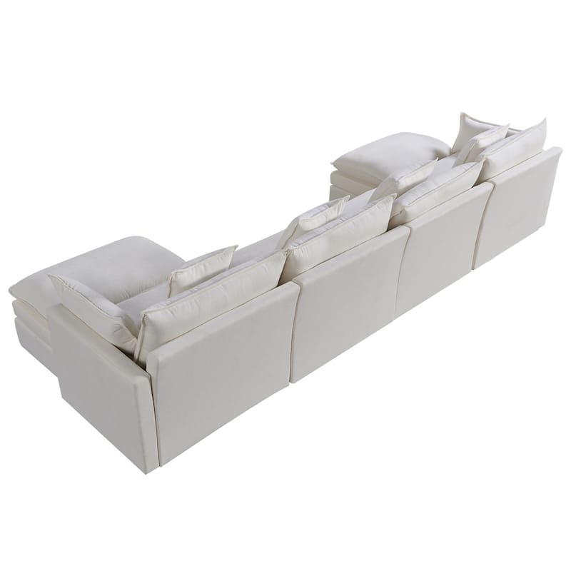 142.52" U-Shaped 6-Seat Sectional Sofa with Convertible Chaise and Ottomans, Spacious Cloud Couch