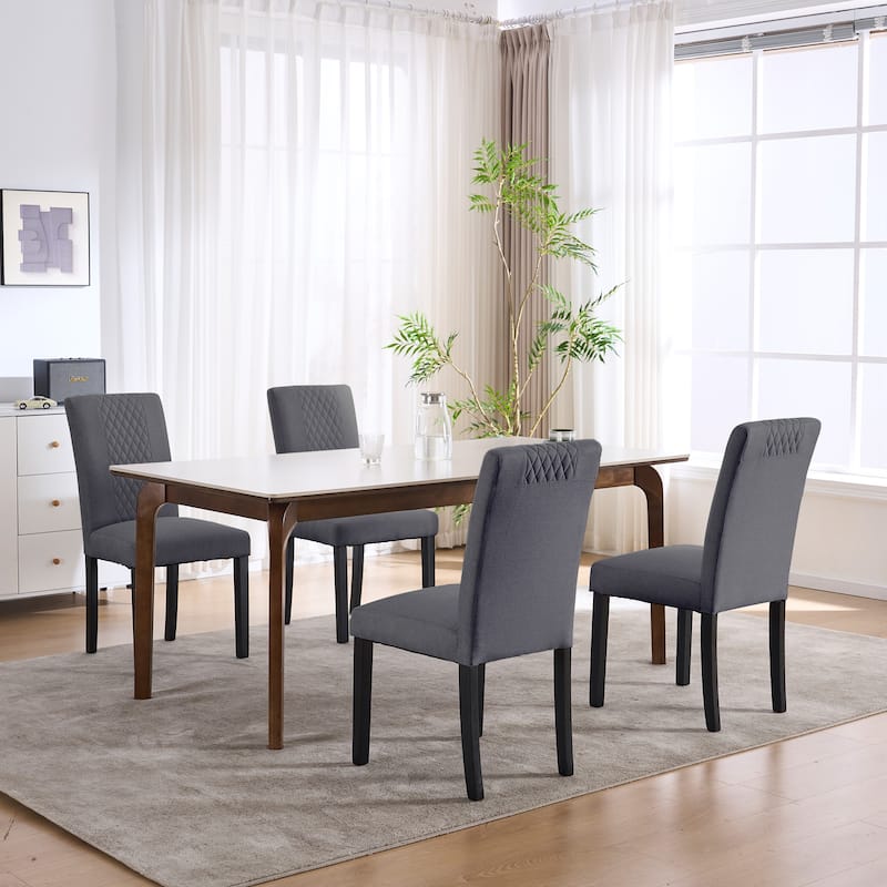 Tufted Upholstered Wooden Dining Chairs with Diamond-Pattern (Set of 2)