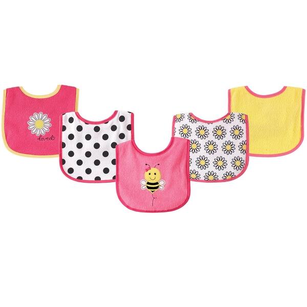 slide 1 of 1, Luvable Friends Baby Girl Cotton Terry Drooler Bibs with PEVA Back 5pk, Bee, One Size - Bee - One Size One Size - Bee
