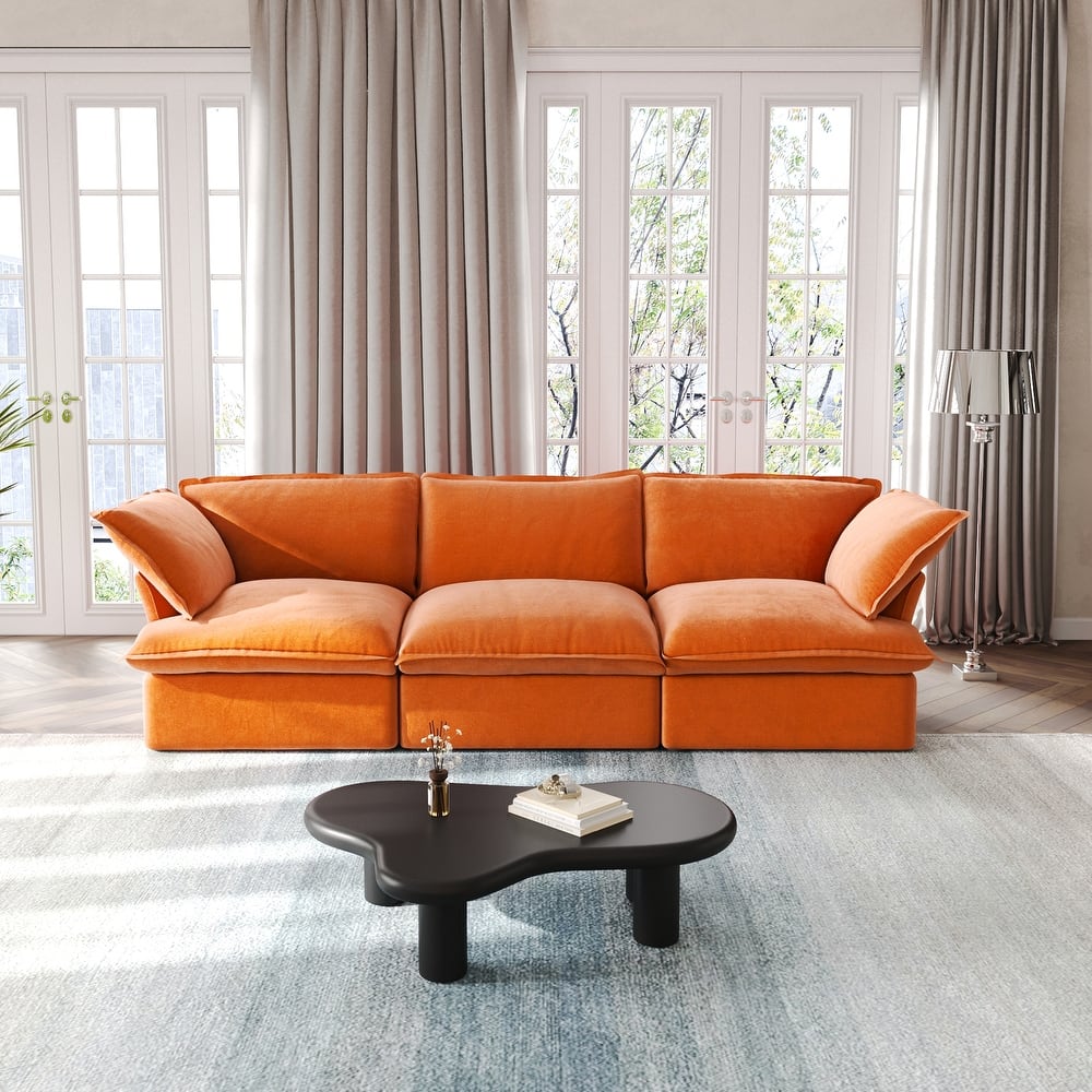 Modular Sectional Sofa Couch, 122.82" Velvet 3 Seater Sofa