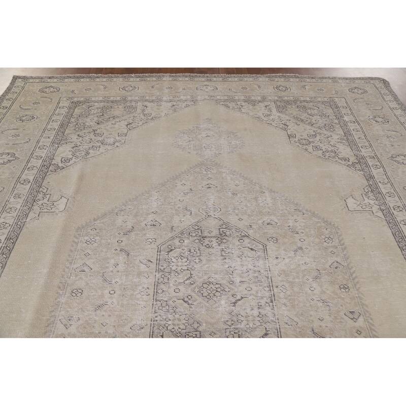 Hand Knotted Oriental 100% Wool Carpet Traditional Medallion Beige & Ivories Mashad Area Rug - 11' 4'' X 8' 1''