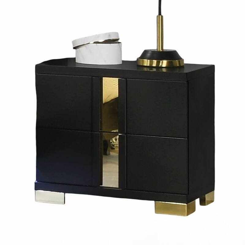 Black And Gold Trim 1pc Nightstand Bracketed Metal Legs Acrylic Trim