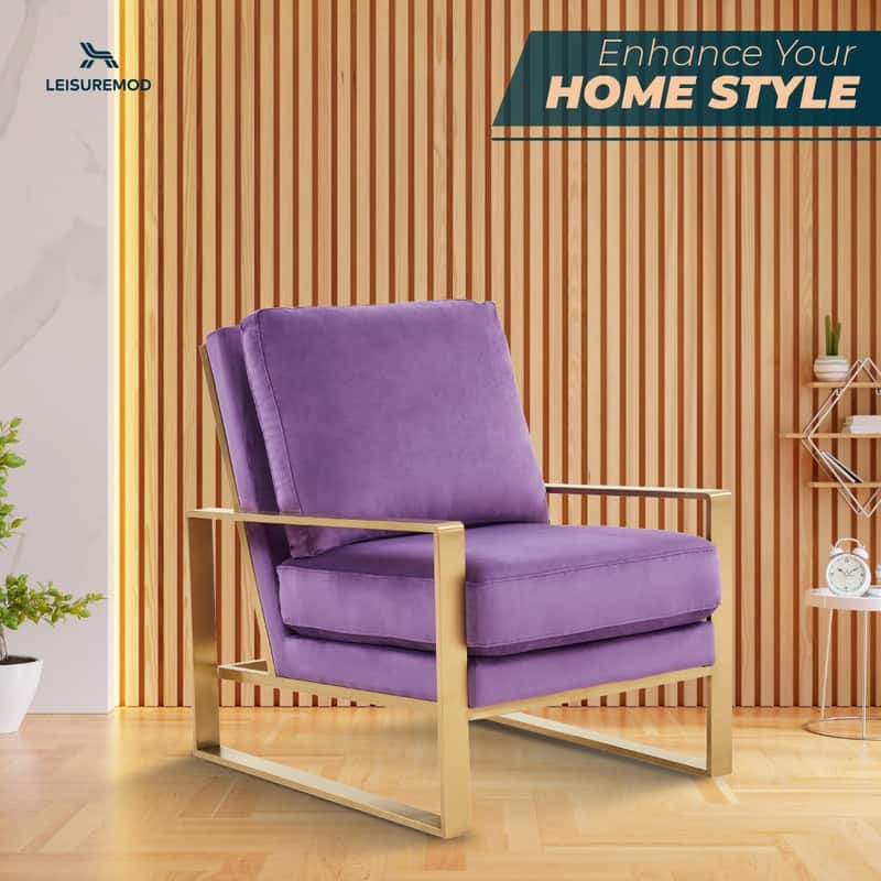Jefferson Modern Velvet Accent Chair with Brushed Gold Frame, Removable Cushions, and Floor Protectors for Living Room or Office