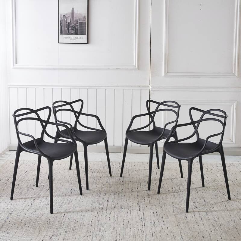 20.47" Plastic Stackable Dining Chair, Set of 4 - Black