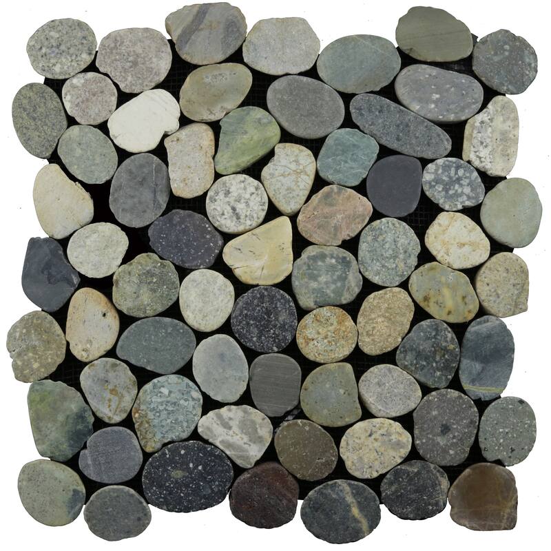 Sliced Pebble 11 in. x 11 in. Mesh-Mounted Mosaic Wall and Floor Tile - River Grey - 11 in. x 11 in.