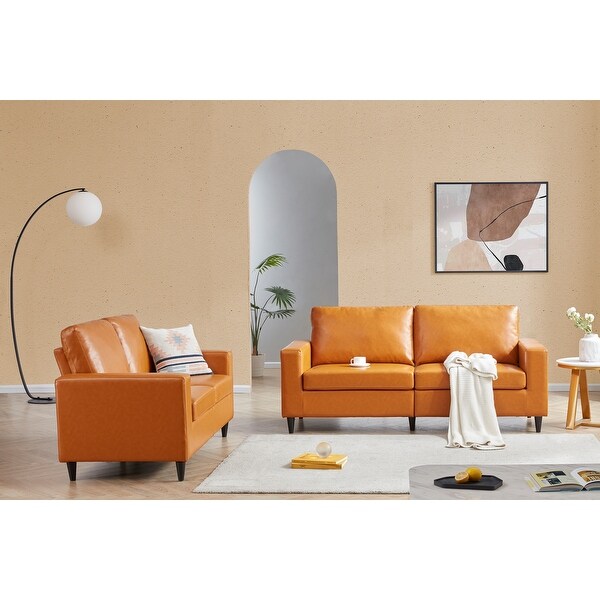 Alice PU Leather Sofa Couch and Loveseat Set in Brown/Black. Opens flyout.