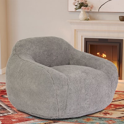 Modern Spacious Teddy Fabric Upholstered Bean Bag Chair with Backrest and Armrests