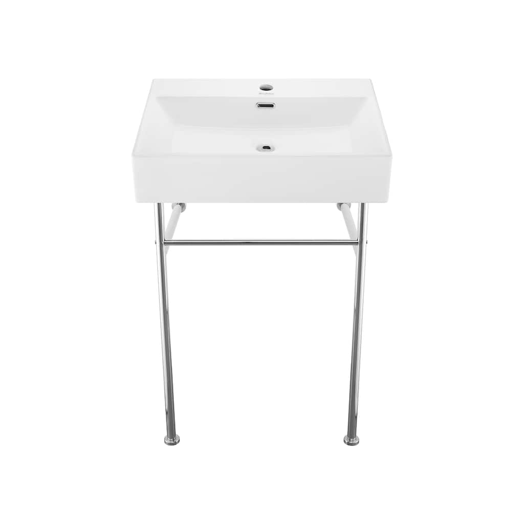 Reims 24 Ceramic Console Sink White Basin Chrome Legs - 16.55" x 35.45" 24"