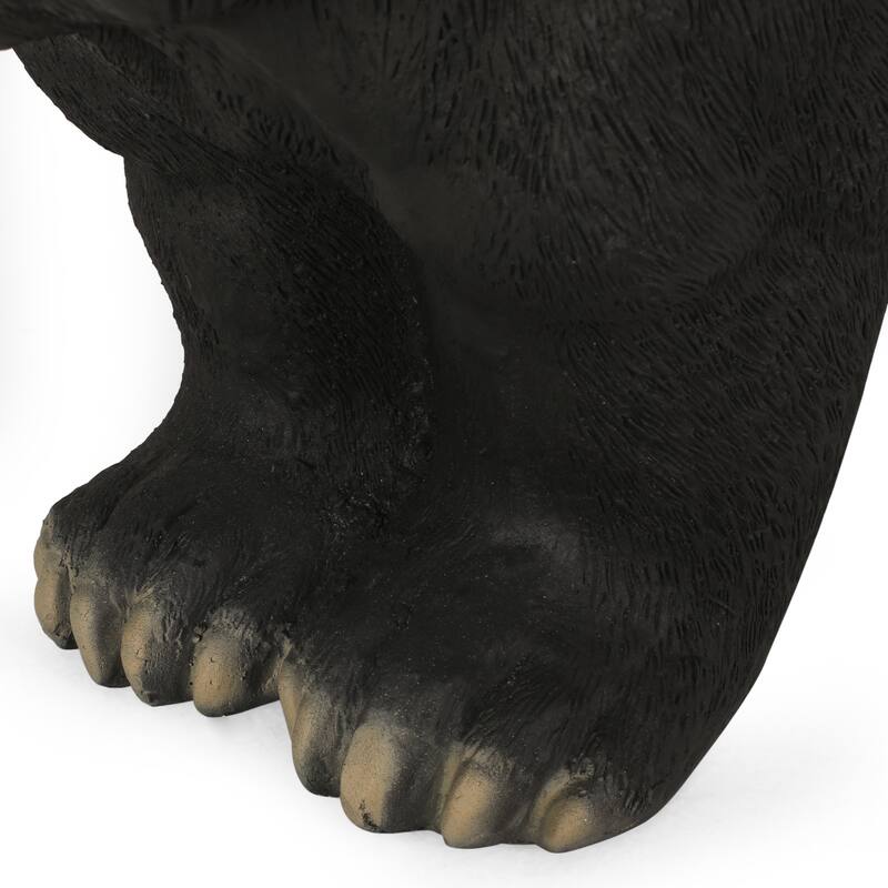 Roomfitters 31.75-Inch Black Bear Outdoor Bench, Hand-Crafted Lightweight Concrete Garden Seat, Matte Black